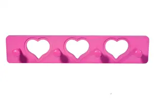 Hot Pink Heart 4 Hook rail, (L)400mm (H)12mm