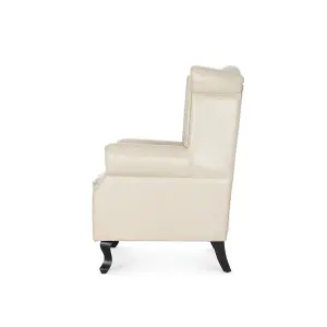 Faux Leather Balmoral Wing Back Chair with Buttons Cream