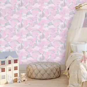 Holden Décor Pink & purple Glitter effect Unicorn Smooth Wallpaper Sample