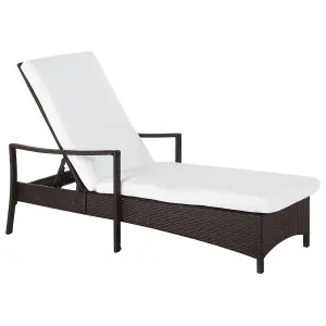 Sun Lounger with Cushion PE Rattan Brown VASTO