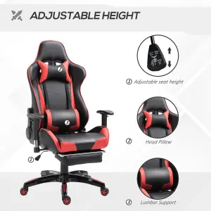 HOMCOM High Back Gaming Chair PU Leather Computer Chair with Footrest, Red