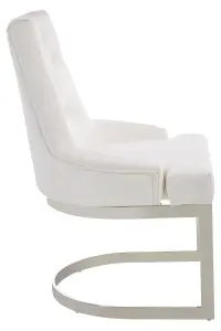 Plush Ivory Faux Leather Dining Chair, Button Tufted Lounge Chair, Kitchen Chair, Modern Chair For Patio