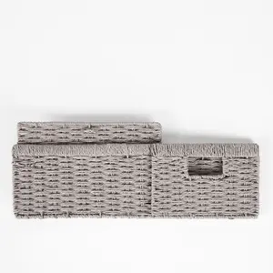 Storage Baskets Natural Rope Durable Foldable 2 Organiser Wicker Hamper, Grey