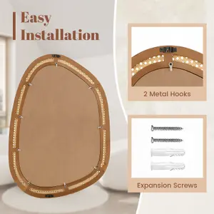 COSTWAY Irregular PVC Rattan Wall Mirror Wooden Framed Decorative Mirror