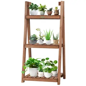 Costway 3-Tier Folding Flower Stand Rack Wooden Flower Pot Shelf Portable Plant Stand Organizer Staircase Display Shelves