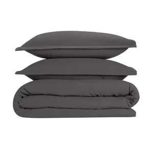 Super Soft 250 TC Microfibre Reversible Plain Duvet Cover Set Charcoal / Double Duvet Cover + 2 Pillowcases