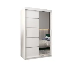 Verona 02 Contemporary 2 Mirrored Sliding Door Wardrobe 5 Shelves 2 Rails White Matt (H)2000mm (W)1200mm (D)620mm