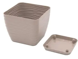 Plant Pot Flowerpot Square Plastic Modern Decorative Small Medium Large Taupe 11cm