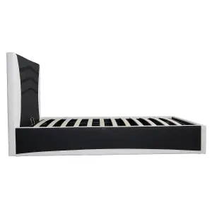 Galaxy Ottoman Storage LED Headboard Gaming Single Bed Frame (Black and White)