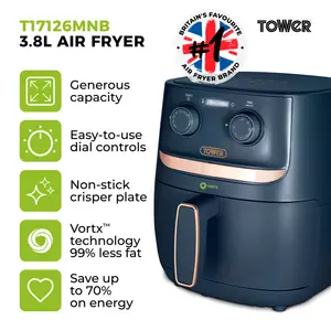 Tower Vortx Air Fryer with Manual Controls, 1500W, 3.8L Midnight Blue