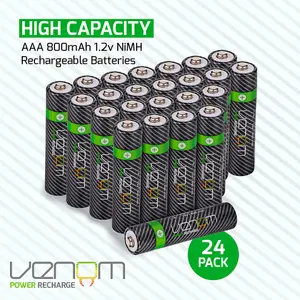 Venom Rechargeable AAA Batteries - 800mAh High Capacity - Pack of 24