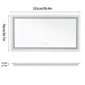 LED Illuminated Bathroom Mirror Fog Free Touch Sensor 78cm H x 151cm W