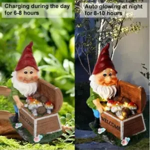 Solar Gnome Garden Ornament LED Welcome Chest Home Patio Flower Bed Lighting