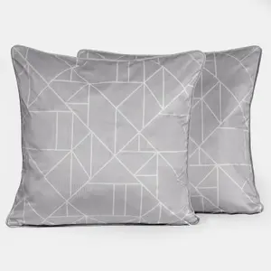 2 Pack Geo Matte Velvet Cushion Covers, Grey - 45 x 45cm