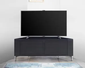 MDA Designs CORVUS Corner-Friendly Black Cabinet with BeamThru Glass Doors for Flat Screen TVs up to 50"