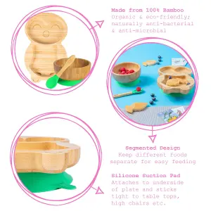 Tiny Dining - Penguin Bamboo Suction Baby Feeding Set - Green - 4pc