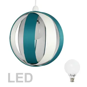 ValueLights J90 Blue Ceiling Pendant Shade and B22 GLS LED 10W Warm White 3000K Bulb