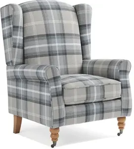 Dunelm Oswald Grande Check Wingback Armchair, Country, Grey Oswald Wingback, Textured Weave Fabric