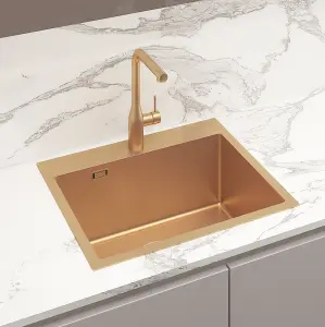 Stainless Steel Inset Single Bowl Kitchen Sink - Rose Gold - 55 x 45 x 21cm