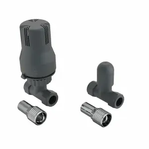 Right Radiators Anthracite Straight TRV Thermostatic Radiator Valve and lockshield Valve 15mm x 1/2"