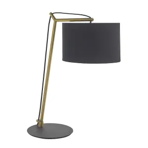 Luminosa Ravenna Table Lamp Matt Brass Plate & Black Cotton Fabric