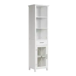 Teamson Home Freestanding Tall Column Bathroom Cabinet with Drawer and Open Shelves, White