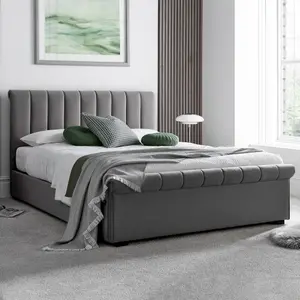 Ascot Grey Upholstered Sleigh Ottoman - Double Bed Frame Only