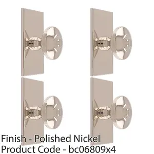 4 PACK - 38mm Round Cabinet Door Knob & 76x40mm Matching Backplate Polished Nickel Handle