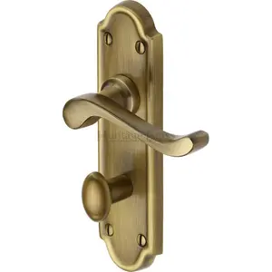 Heritage Door Handle for Bathroom Meridian Design (Set of 2) Antique Brass