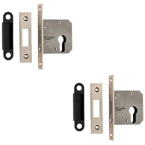 2 PACK - 76mm Residential EURO Profile Deadlock - Satin Nickel Fire Door Rated Lock