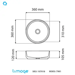 7981 Ceramic 35cm Vert Round Countertop Basin with Texture Effects