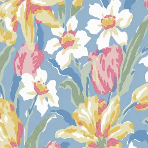 Laura Ashley Tulips Blue Floral Smooth Wallpaper