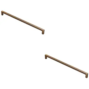 2 PACK - Square Block Pull Handle 330 x 10mm 320mm Fixing Centres Antique Brass