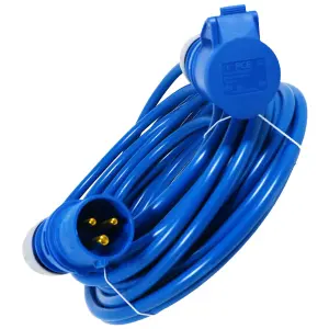 SPARES2GO 16A Extension Lead 14m 240V 2.5mm Heavy Duty Power Cable Cord 3-Pin 2P+E (Blue)