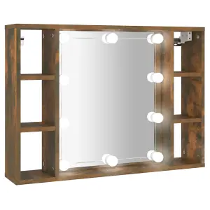 Berkfield Mirror Cabinet with LED Smoked Oak 76x15x55 cm