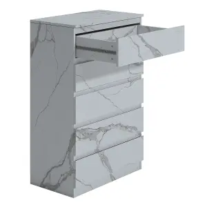 ZITA - 5 Drawer Chest of Drawers in Matt White Marble Effect