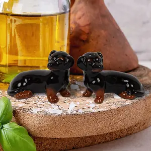 Salt & Pepper Set Dachshund Shape Shaker Pots Animal Theme Ceramic Novelty Gift