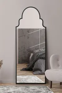 MirrorOutlet Crown Arcus Black Framed Arched Leaner / Wall Mirror 71" X 28 (180CM X 70CM)