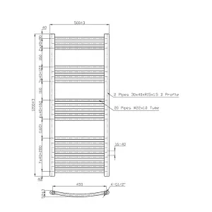 Rinse Curved Bathroom Heated Towel Rail Warmer Radiator Central Heating Chrome - 1200x500mm