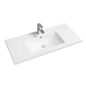 5001 Ceramic 100cm x 45cm Mid-Edge Inset Basin with Scooped Bowl