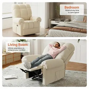 Power Recliner Chair, Electric Adjustable Teddy Fleece Sofa with USB Port