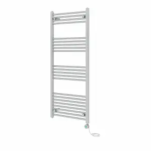 Rinse Bathrooms Prefilled Electric Thermostatic Heated Towel Rail Bathroom Radiator Straight with 800W Timer Chrome 1400x600mm