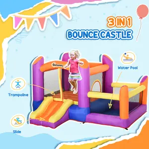 Outsunny Kids Bouncy Castle House Inflatable Trampoline Slide Water Pool 3 in 1 with Blower for Kids