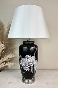 Black Crane Ceramic Table Lamp with Plain Shade