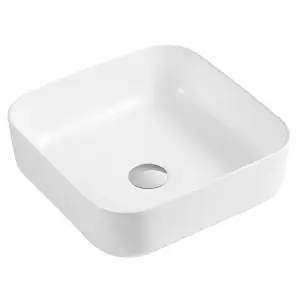 Olympia Gloss White Ceramic Square Counter Top Basin (W)390mm