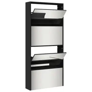 Berkfield Shoe Cabinet with Mirror 4-Layer Black 63x17x134 cm