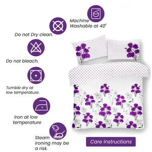 Buford Cotton Blend Floral Duvet Cover Set with Pillowcases Purple/Grey/White / Double Duvet Cover - 2 Standard Pillowcases