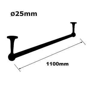 Suspended Wardrobe Round Rail 25mm TH Support 1100mm