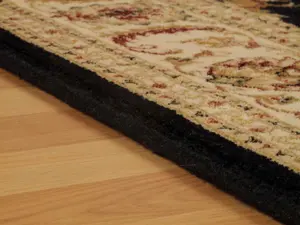 Luxurious Traditional Persian Easy to Clean Wool Black Floral Rug for Living Room & Bedroom-240cm X 340cm