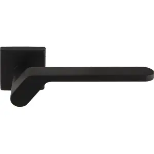 Premium Modern Slim Door Handle Set - Matt Black Angled Lever On Square Rose